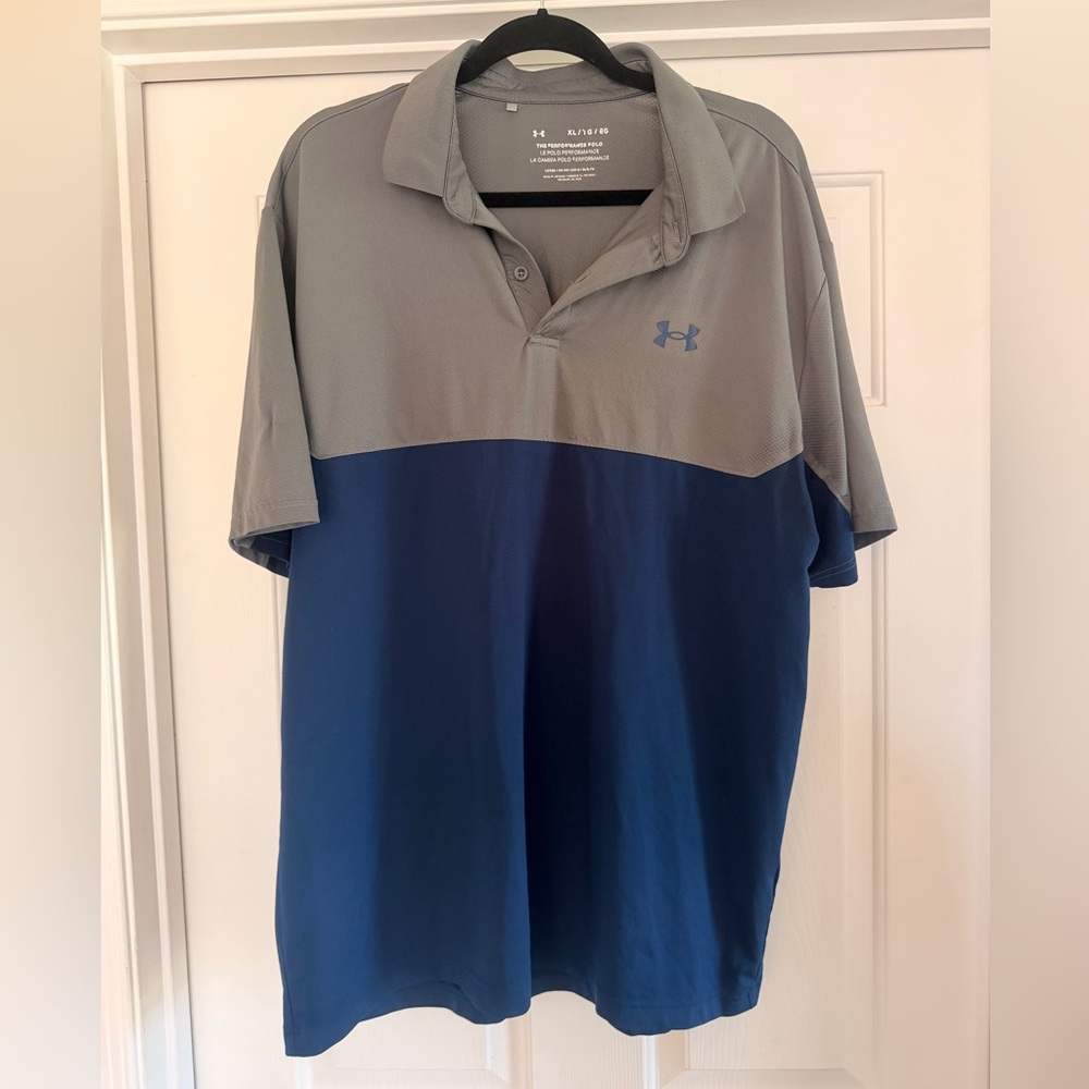 Under Armour Men's Grey and Navy Colorblock Polo